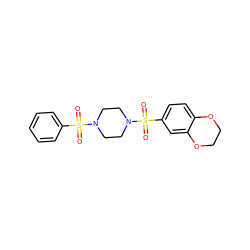 O=S(=O)(c1ccccc1)N1CCN(S(=O)(=O)c2ccc3c(c2)OCCO3)CC1 ZINC000013831713