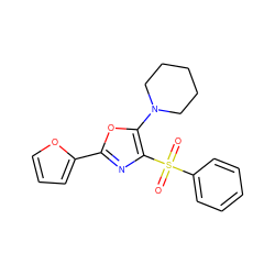 O=S(=O)(c1ccccc1)c1nc(-c2ccco2)oc1N1CCCCC1 ZINC000003042865