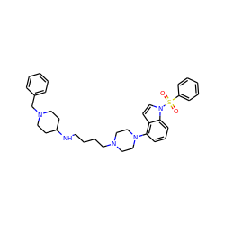 O=S(=O)(c1ccccc1)n1ccc2c(N3CCN(CCCCNC4CCN(Cc5ccccc5)CC4)CC3)cccc21 ZINC001772579798