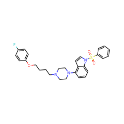 O=S(=O)(c1ccccc1)n1ccc2c(N3CCN(CCCCOc4ccc(F)cc4)CC3)cccc21 ZINC000148676074