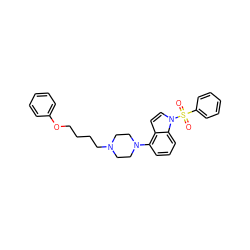 O=S(=O)(c1ccccc1)n1ccc2c(N3CCN(CCCCOc4ccccc4)CC3)cccc21 ZINC000148674312