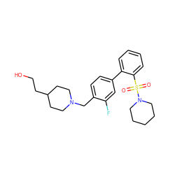 O=S(=O)(c1ccccc1-c1ccc(CN2CCC(CCO)CC2)c(F)c1)N1CCCCC1 ZINC000072116774