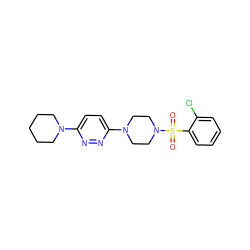 O=S(=O)(c1ccccc1Cl)N1CCN(c2ccc(N3CCCCC3)nn2)CC1 ZINC000585174769