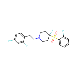 O=S(=O)(c1ccccc1F)C1(F)CCN(CCc2ccc(F)cc2F)CC1 ZINC000028107167