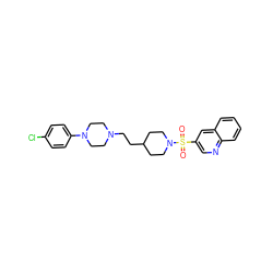 O=S(=O)(c1cnc2ccccc2c1)N1CCC(CCN2CCN(c3ccc(Cl)cc3)CC2)CC1 ZINC000073199950