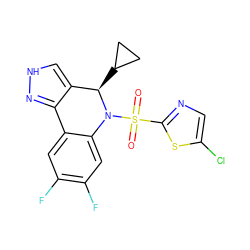 O=S(=O)(c1ncc(Cl)s1)N1c2cc(F)c(F)cc2-c2n[nH]cc2[C@H]1C1CC1 ZINC000045262118