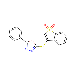 O=S1(=O)C=C(Sc2nnc(-c3ccccc3)o2)c2ccccc21 ZINC000000465790