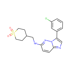 O=S1(=O)CCC(CNc2ccc3ncc(-c4cccc(Cl)c4)n3n2)CC1 ZINC000113132548