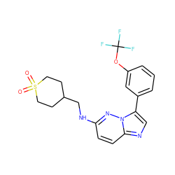 O=S1(=O)CCC(CNc2ccc3ncc(-c4cccc(OC(F)(F)F)c4)n3n2)CC1 ZINC000113134551