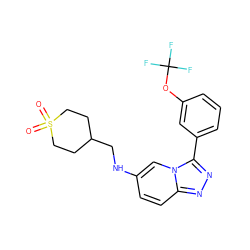 O=S1(=O)CCC(CNc2ccc3nnc(-c4cccc(OC(F)(F)F)c4)n3c2)CC1 ZINC000144958875
