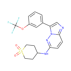 O=S1(=O)CCC(Nc2ccc3ncc(-c4cccc(OC(F)(F)F)c4)n3n2)CC1 ZINC000113134558