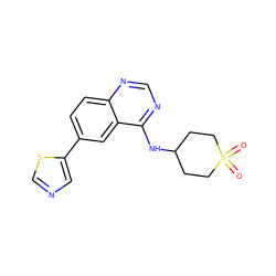 O=S1(=O)CCC(Nc2ncnc3ccc(-c4cncs4)cc23)CC1 ZINC000299851635