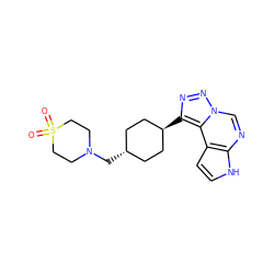 O=S1(=O)CCN(C[C@H]2CC[C@H](c3nnn4cnc5[nH]ccc5c34)CC2)CC1 ZINC001772578847