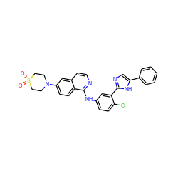 O=S1(=O)CCN(c2ccc3c(Nc4ccc(Cl)c(-c5ncc(-c6ccccc6)[nH]5)c4)nccc3c2)CC1 ZINC000095575579