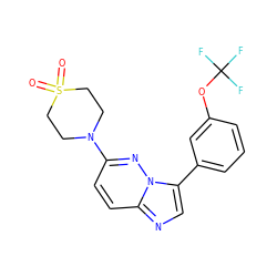 O=S1(=O)CCN(c2ccc3ncc(-c4cccc(OC(F)(F)F)c4)n3n2)CC1 ZINC000113132427