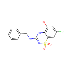 O=S1(=O)N=C(NCc2ccccc2)Nc2c(O)cc(Cl)cc21 ZINC000028822802