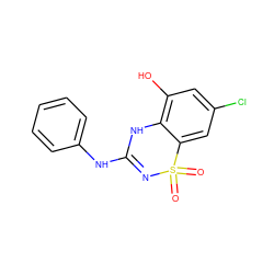 O=S1(=O)N=C(Nc2ccccc2)Nc2c(O)cc(Cl)cc21 ZINC000028822685