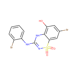 O=S1(=O)N=C(Nc2ccccc2Br)Nc2c(O)cc(Br)cc21 ZINC000028822743