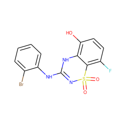 O=S1(=O)N=C(Nc2ccccc2Br)Nc2c(O)ccc(F)c21 ZINC000028822796