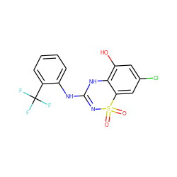 O=S1(=O)N=C(Nc2ccccc2C(F)(F)F)Nc2c(O)cc(Cl)cc21 ZINC000028822734