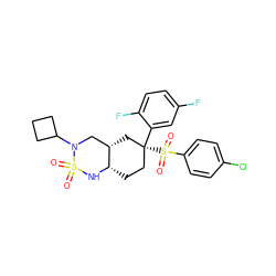 O=S1(=O)N[C@H]2CC[C@@](c3cc(F)ccc3F)(S(=O)(=O)c3ccc(Cl)cc3)C[C@H]2CN1C1CCC1 ZINC000036175608