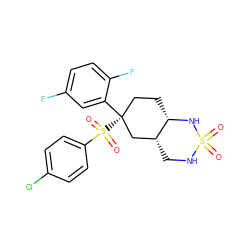 O=S1(=O)NC[C@@H]2C[C@](c3cc(F)ccc3F)(S(=O)(=O)c3ccc(Cl)cc3)CC[C@@H]2N1 ZINC000036175621