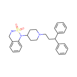 O=S1(=O)NCc2ccccc2N1C1CCN(CCC(c2ccccc2)c2ccccc2)CC1 ZINC000028390993