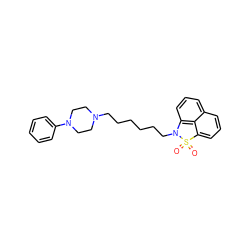 O=S1(=O)c2cccc3cccc(c23)N1CCCCCCN1CCN(c2ccccc2)CC1 ZINC000013531222