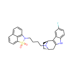 O=S1(=O)c2cccc3cccc(c23)N1CCCCN1[C@H]2CC[C@H]1c1c([nH]c3ccc(F)cc13)C2 ZINC000194979491