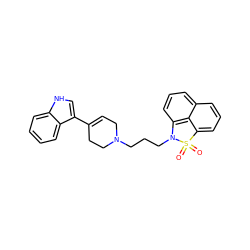 O=S1(=O)c2cccc3cccc(c23)N1CCCN1CC=C(c2c[nH]c3ccccc23)CC1 ZINC000013826815