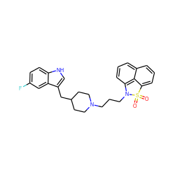 O=S1(=O)c2cccc3cccc(c23)N1CCCN1CCC(Cc2c[nH]c3ccc(F)cc23)CC1 ZINC000000587489