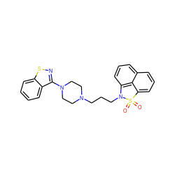 O=S1(=O)c2cccc3cccc(c23)N1CCCN1CCN(c2nsc3ccccc23)CC1 ZINC000013823474