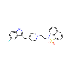 O=S1(=O)c2cccc3cccc(c23)N1CCN1CC=C(Cc2c[nH]c3ccc(F)cc23)CC1 ZINC000013826843