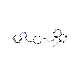 O=S1(=O)c2cccc3cccc(c23)N1CCN1CCC(Cc2c[nH]c3cc(F)ccc23)CC1 ZINC000013826841