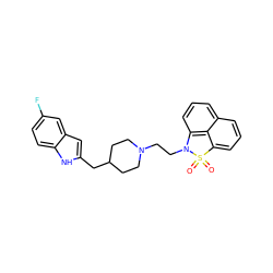 O=S1(=O)c2cccc3cccc(c23)N1CCN1CCC(Cc2cc3cc(F)ccc3[nH]2)CC1 ZINC000028223845