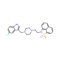 O=S1(=O)c2cccc3cccc(c23)N1CCN1CCN(Cc2c[nH]c3ccc(F)cc23)CC1 ZINC000022940551