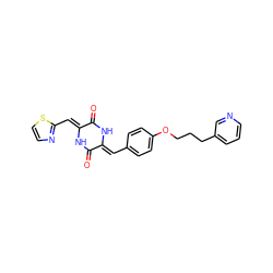 O=c1[nH]/c(=C\c2nccs2)c(=O)[nH]/c1=C\c1ccc(OCCCc2cccnc2)cc1 ZINC000013817064