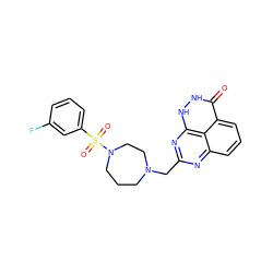 O=c1[nH][nH]c2nc(CN3CCCN(S(=O)(=O)c4cccc(F)c4)CC3)nc3cccc1c32 ZINC000059279975