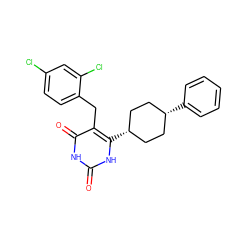 O=c1[nH]c(=O)c(Cc2ccc(Cl)cc2Cl)c([C@H]2CC[C@@H](c3ccccc3)CC2)[nH]1 ZINC000254133694