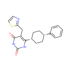 O=c1[nH]c(=O)c(Cc2nccs2)c([C@H]2CC[C@@H](c3ccccc3)CC2)[nH]1 ZINC000254085986