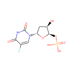 O=c1[nH]c(=O)n([C@@H]2C[C@@H](O)[C@@H](OP(=O)(O)O)O2)cc1F ZINC000025984662