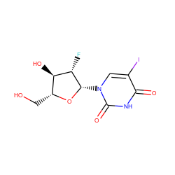 O=c1[nH]c(=O)n([C@@H]2O[C@H](CO)[C@@H](O)[C@@H]2F)cc1I ZINC000004216113