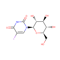 O=c1[nH]c(=O)n([C@@H]2O[C@H](CO)[C@@H](O)[C@H](O)[C@H]2O)cc1I ZINC000084671507