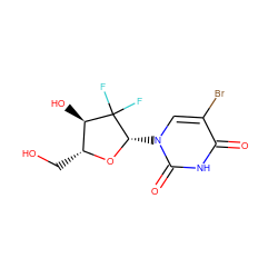 O=c1[nH]c(=O)n([C@@H]2O[C@H](CO)[C@@H](O)C2(F)F)cc1Br ZINC000072175518