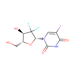 O=c1[nH]c(=O)n([C@@H]2O[C@H](CO)[C@@H](O)C2(F)F)cc1I ZINC000072175206