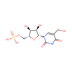 O=c1[nH]c(=O)n([C@@H]2O[C@H](COP(=O)(O)O)[C@@H](O)[C@H]2O)cc1CO ZINC000169342240