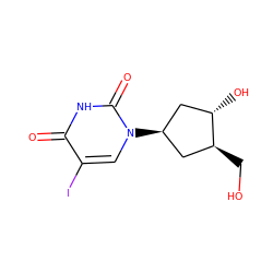 O=c1[nH]c(=O)n([C@H]2C[C@H](O)[C@@H](CO)C2)cc1I ZINC000003647018