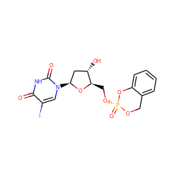 O=c1[nH]c(=O)n([C@H]2C[C@H](O)[C@@H](CO[P@@]3(=O)OCc4ccccc4O3)O2)cc1I ZINC000095558331