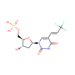 O=c1[nH]c(=O)n([C@H]2C[C@H](O)[C@@H](COP(=O)(O)O)O2)cc1/C=C/C(F)(F)F ZINC000006090960