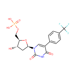 O=c1[nH]c(=O)n([C@H]2C[C@H](O)[C@@H](COP(=O)(O)O)O2)cc1-c1ccc(C(F)(F)F)cc1 ZINC000169320542